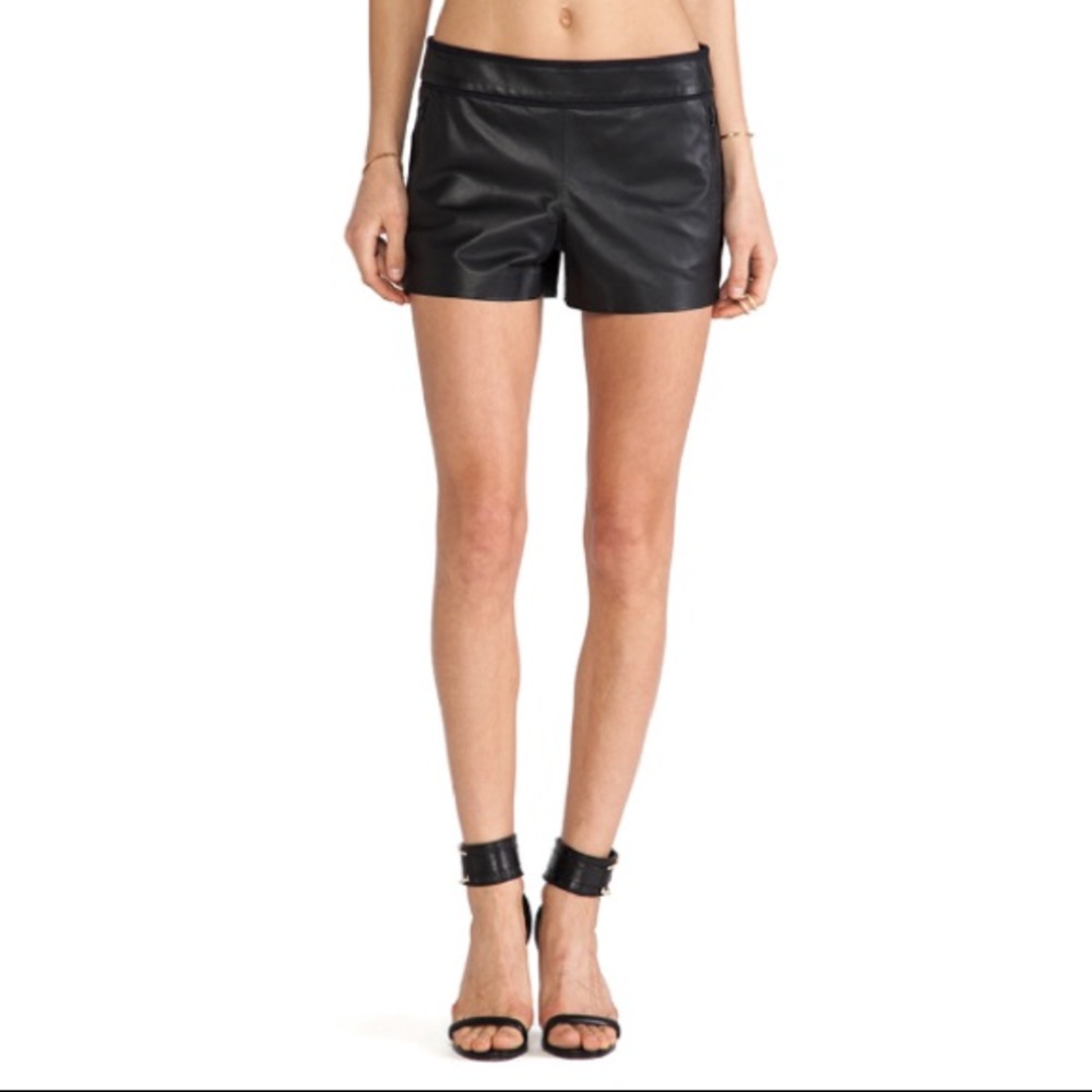 Alice and Olivia Leather Piped Shorts in Black